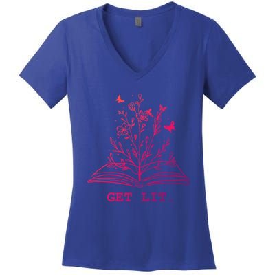 Library Book Wildflowers Lovers Literature Teacher Gift Women's V-Neck T-Shirt