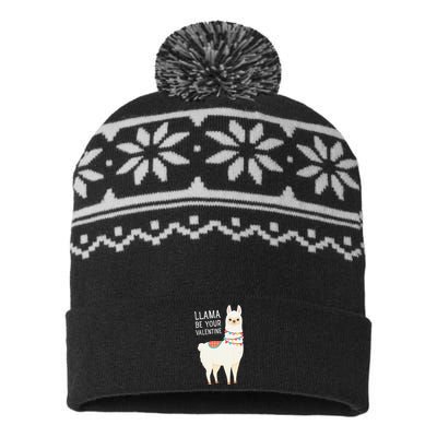 Llama Be Your Valentine Love Valentine's Day Llama Alpaca USA-Made Snowflake Beanie