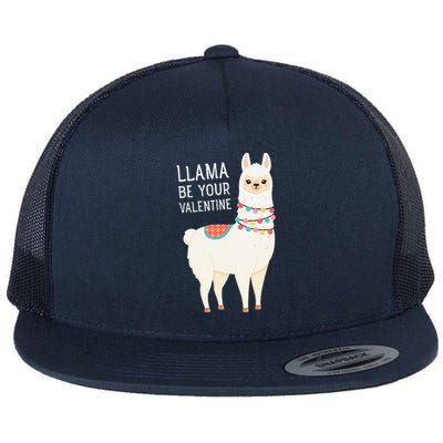 Llama Be Your Valentine Love Valentine's Day Llama Alpaca Flat Bill Trucker Hat