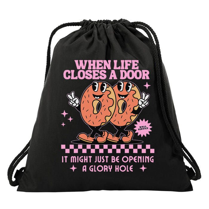 Life Closes A Door Funny Embarrassing Gag Glory Hole Meme Drawstring Bag