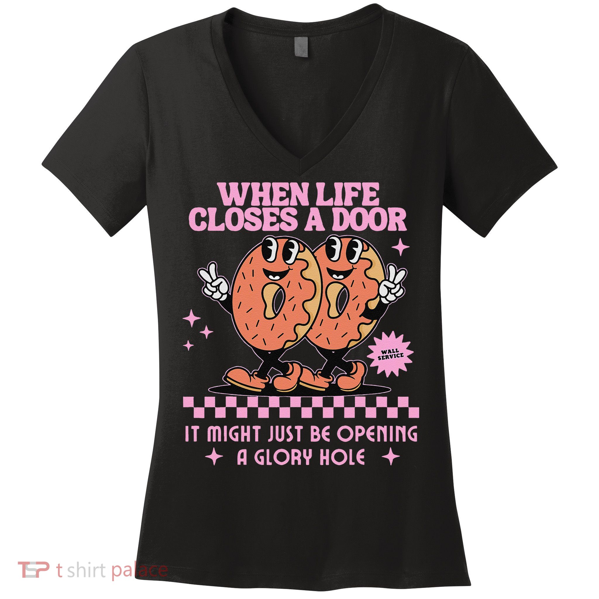 Life Closes A Door Funny Embarrassing Gag Glory Hole Meme Women's V-Neck T-Shirt