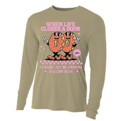Life Closes A Door Funny Embarrassing Gag Glory Hole Meme Cooling Performance Long Sleeve Crew