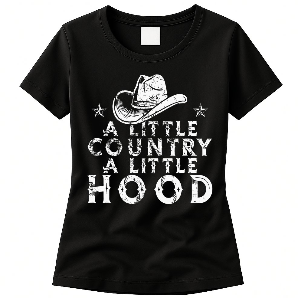 Little Country A Little Hood Music Concert Southern Western Womens T-Shirt