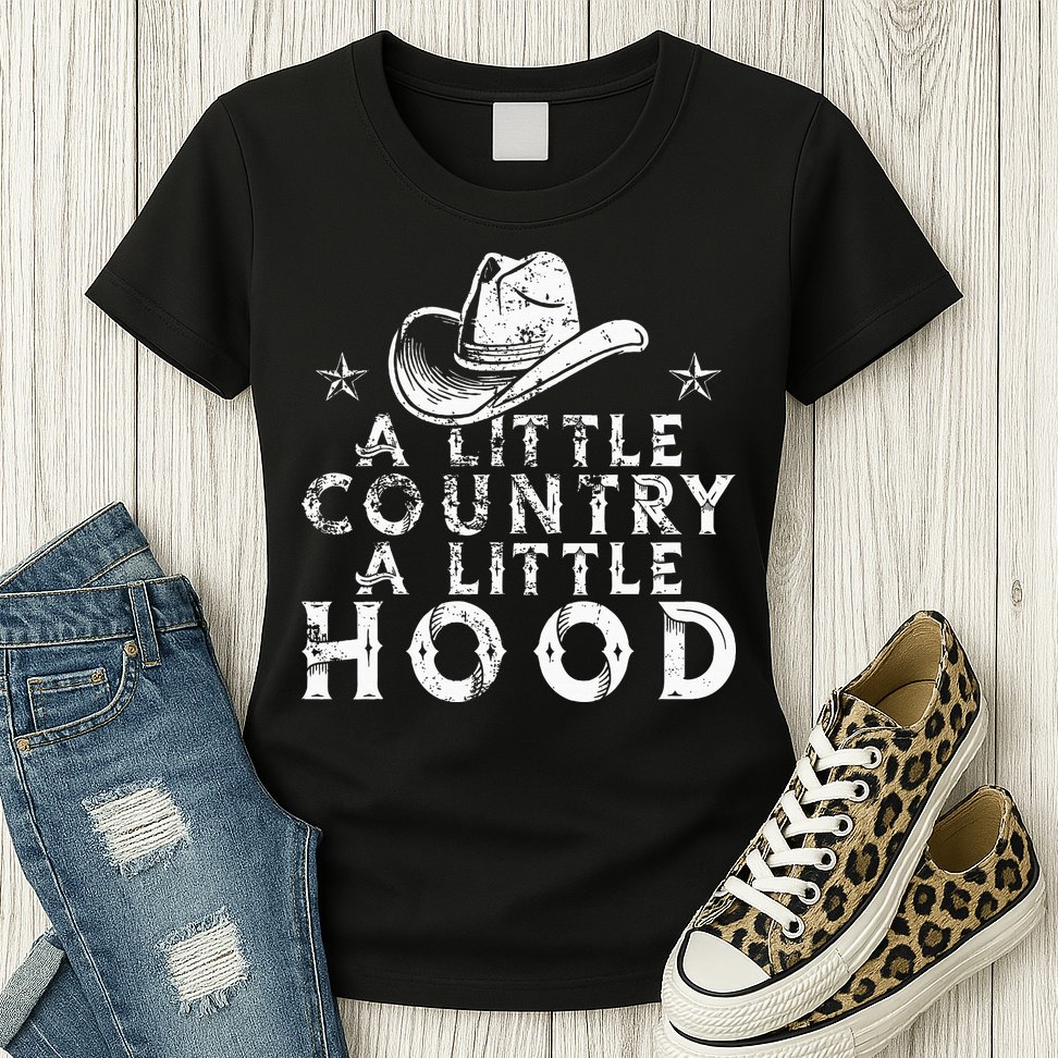 Little Country A Little Hood Music Concert Southern Western Womens T-Shirt