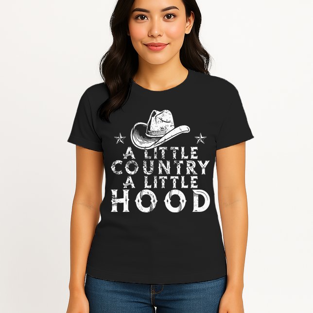 Little Country A Little Hood Music Concert Southern Western Womens T-Shirt