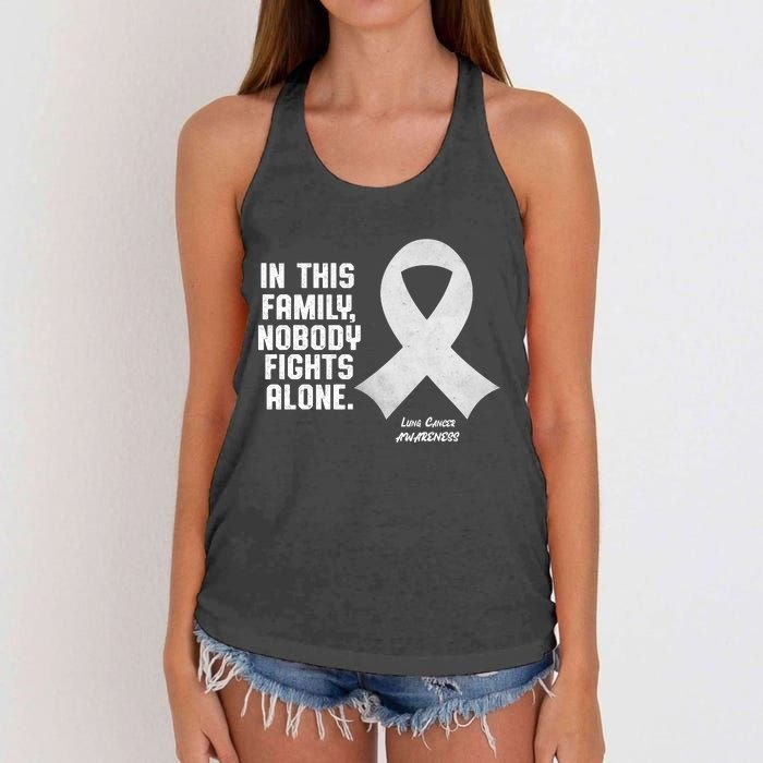 Lung Cancer Awareness Nobody In This Family Fights Alone Women's Knotted Racerback Tank