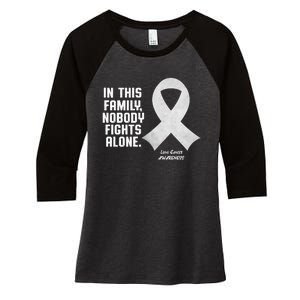 Lung Cancer Awareness Nobody In This Family Fights Alone Women's Tri-Blend 3/4-Sleeve Raglan Shirt