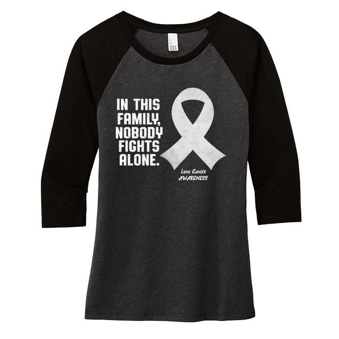 Lung Cancer Awareness Nobody In This Family Fights Alone Women's Tri-Blend 3/4-Sleeve Raglan Shirt