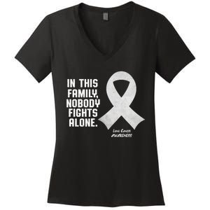 Lung Cancer Awareness Nobody In This Family Fights Alone Women's V-Neck T-Shirt