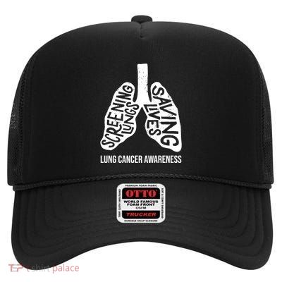 Lung Cancer Awareness Saving Lives High Crown Mesh Back Trucker Hat