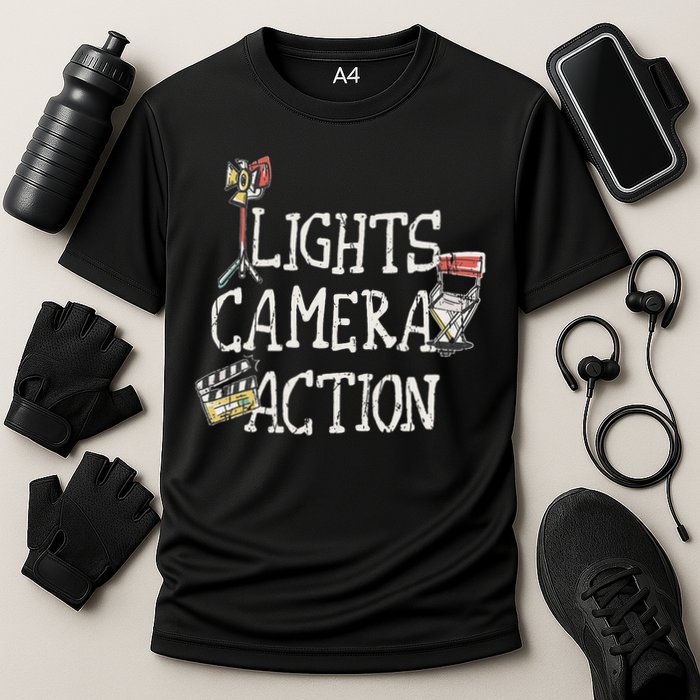 Lights Camera Action Film Director Cooling Performance Crew T-Shirt