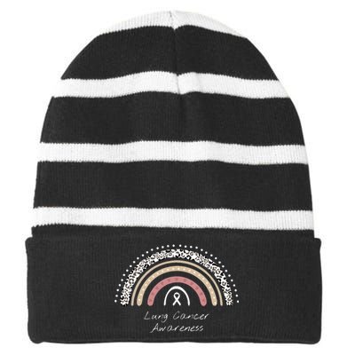 Lung Cancer Awareness Rainbow Striped Beanie with Solid Band