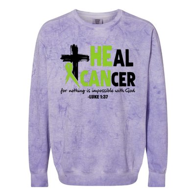 Lymphoma Cancer Awareness Heal Cancer Green Ribbon Colorblast Crewneck Sweatshirt