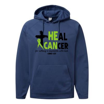 Lymphoma Cancer Awareness Heal Cancer Green Ribbon Performance Fleece Hoodie