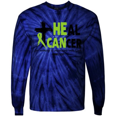 Lymphoma Cancer Awareness Heal Cancer Green Ribbon Tie-Dye Long Sleeve Shirt