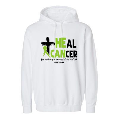 Lymphoma Cancer Awareness Heal Cancer Green Ribbon Garment-Dyed Fleece Hoodie