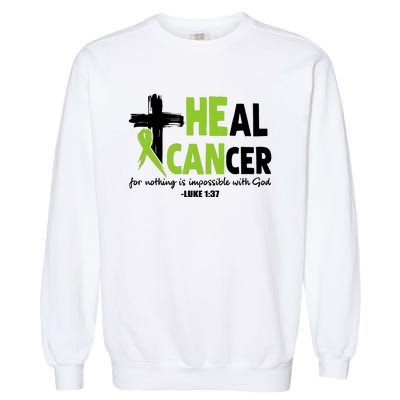 Lymphoma Cancer Awareness Heal Cancer Green Ribbon Garment-Dyed Sweatshirt