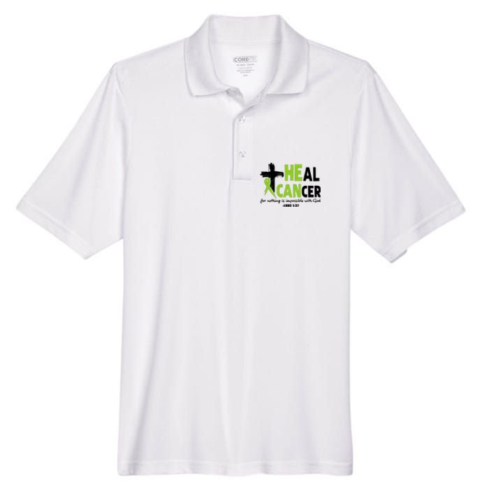 Lymphoma Cancer Awareness Heal Cancer Green Ribbon Men's Origin Performance Pique Polo