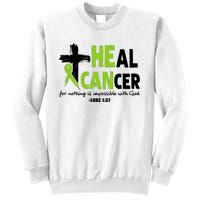 Lymphoma Cancer Awareness Heal Cancer Green Ribbon Sweatshirt