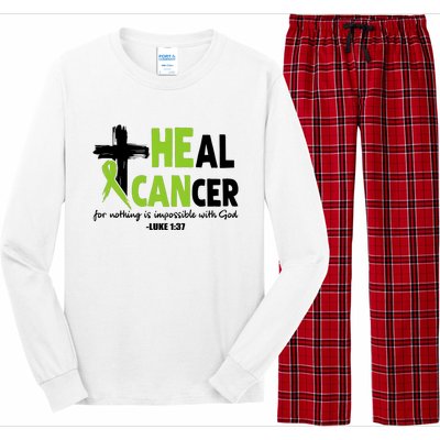 Lymphoma Cancer Awareness Heal Cancer Green Ribbon Long Sleeve Pajama Set