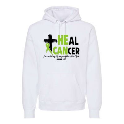 Lymphoma Cancer Awareness Heal Cancer Green Ribbon Premium Hoodie