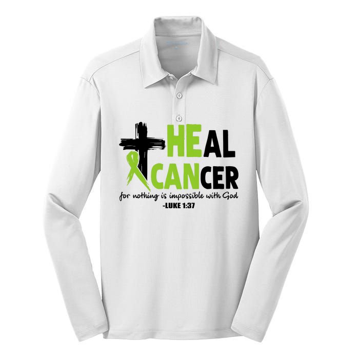 Lymphoma Cancer Awareness Heal Cancer Green Ribbon Silk Touch Performance Long Sleeve Polo