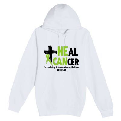 Lymphoma Cancer Awareness Heal Cancer Green Ribbon Premium Pullover Hoodie