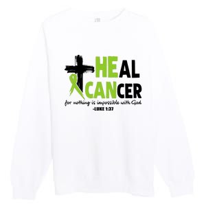 Lymphoma Cancer Awareness Heal Cancer Green Ribbon Premium Crewneck Sweatshirt