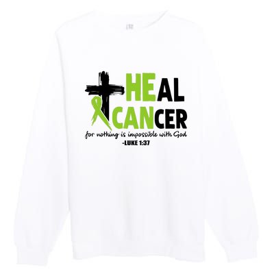 Lymphoma Cancer Awareness Heal Cancer Green Ribbon Premium Crewneck Sweatshirt