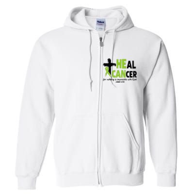 Lymphoma Cancer Awareness Heal Cancer Green Ribbon Full Zip Hoodie