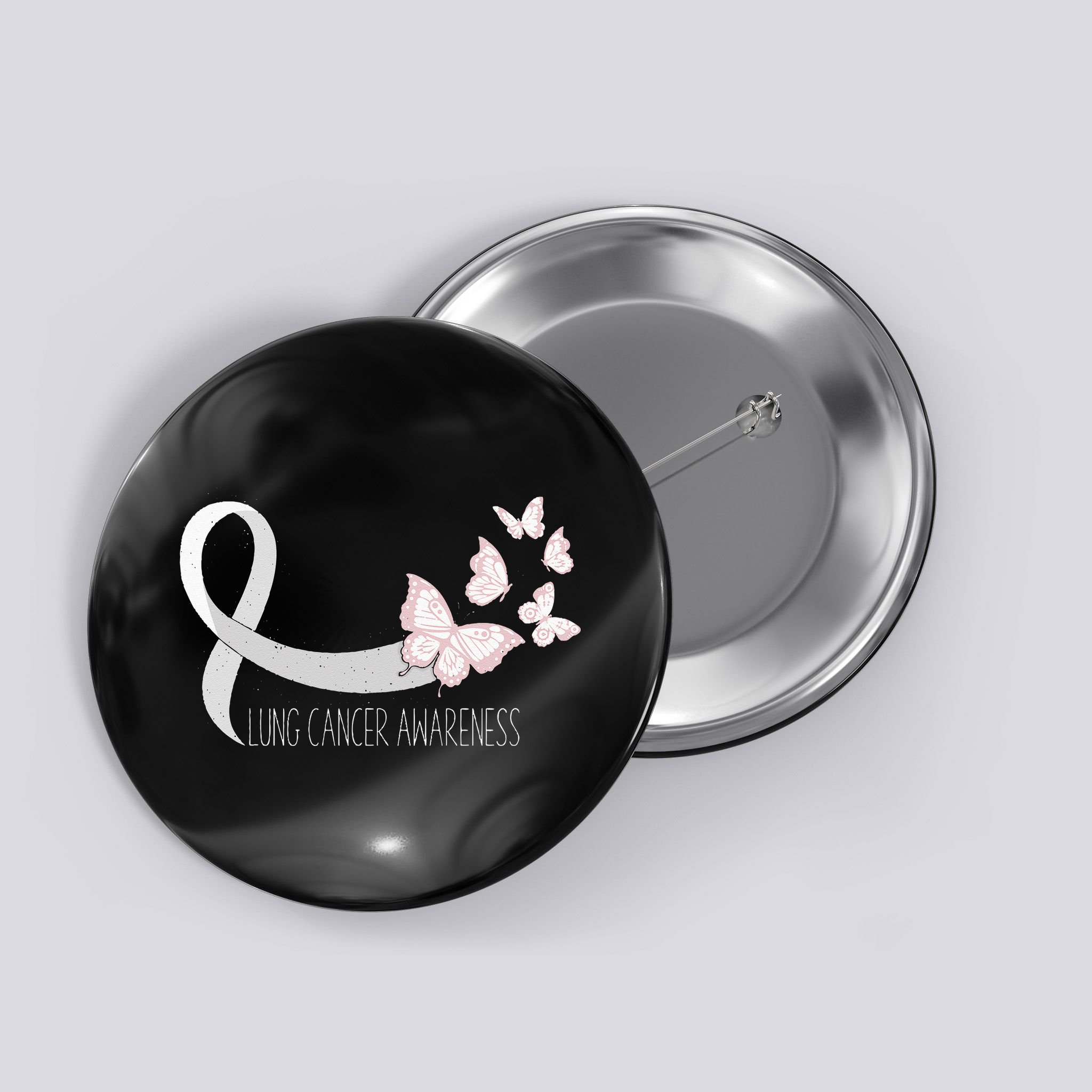 Lung Cancer Awareness Butterfly Carcinoma Ribbon Button