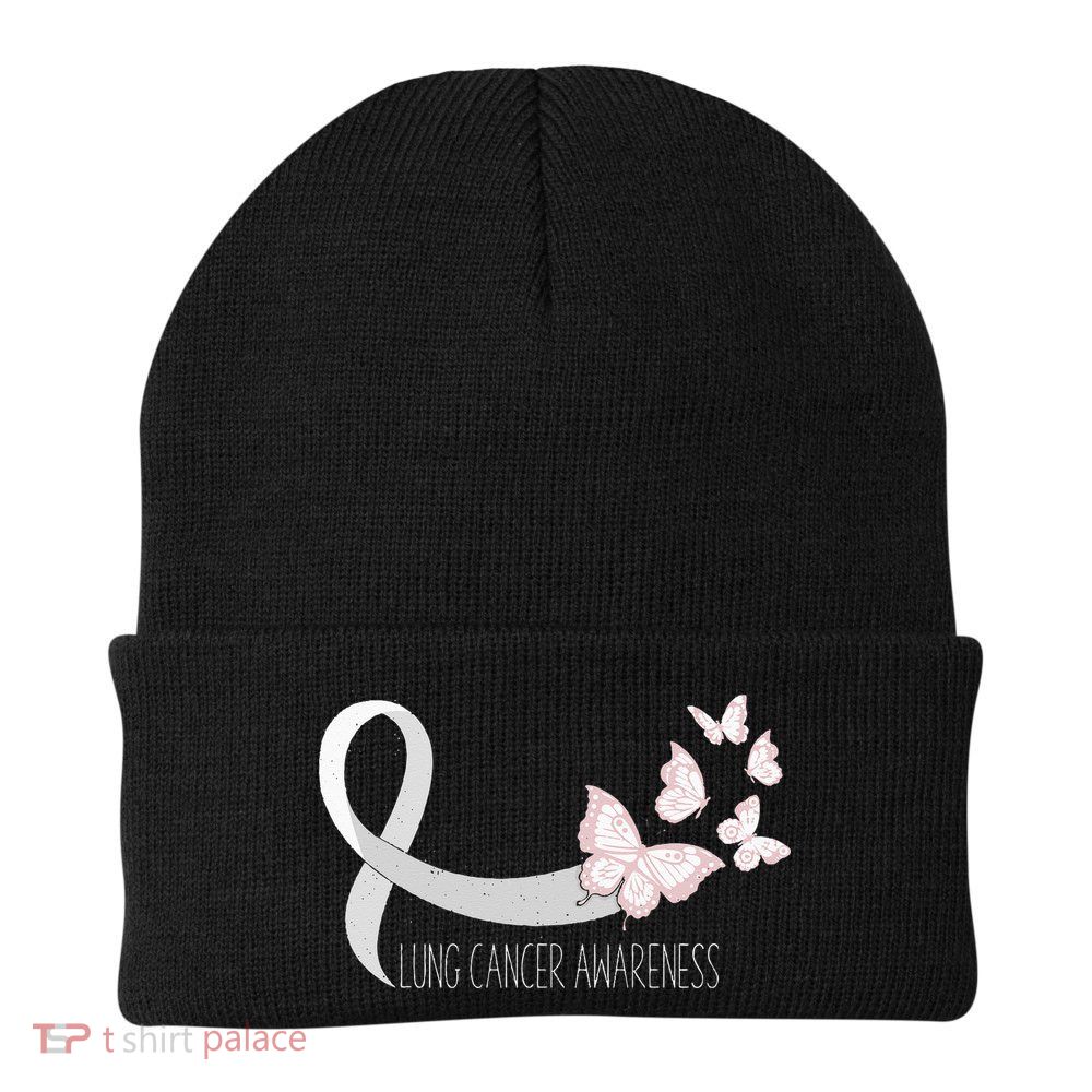 Lung Cancer Awareness Butterfly Carcinoma Ribbon Beanie