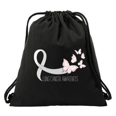 Lung Cancer Awareness Butterfly Carcinoma Ribbon Drawstring Bag