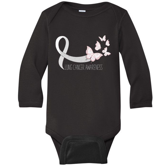 Lung Cancer Awareness Butterfly Carcinoma Ribbon Baby Long Sleeve Bodysuit