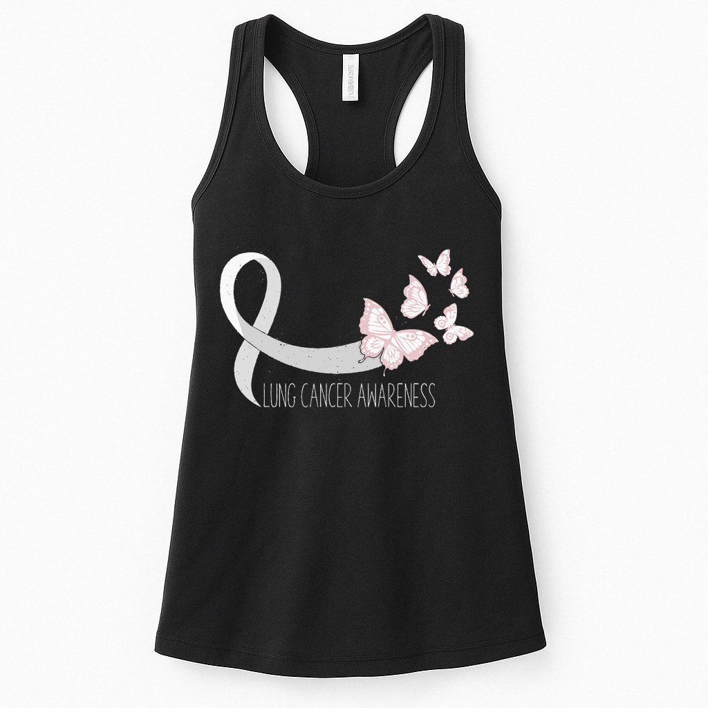 Lung Cancer Awareness Butterfly Carcinoma Ribbon Womens Tank Top