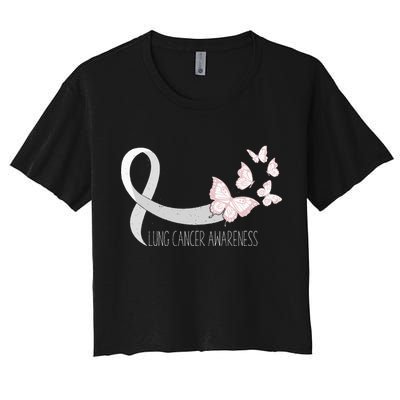 Lung Cancer Awareness Butterfly Carcinoma Ribbon Crop Top