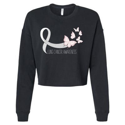 Lung Cancer Awareness Butterfly Carcinoma Ribbon Cropped Pullover Crew