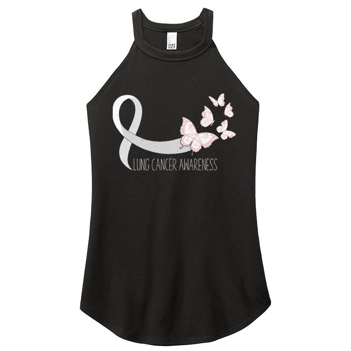 Lung Cancer Awareness Butterfly Carcinoma Ribbon Women's Perfect Tri Rocker Tank