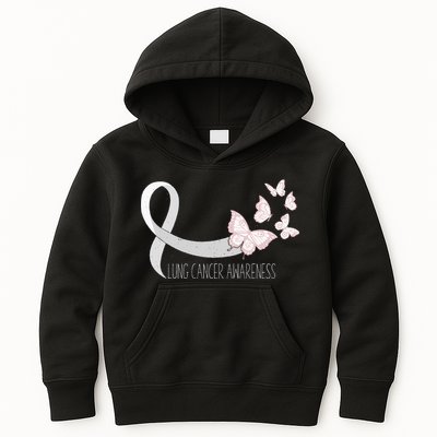 Lung Cancer Awareness Butterfly Carcinoma Ribbon Kids Hoodie