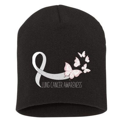Lung Cancer Awareness Butterfly Carcinoma Ribbon Short Acrylic Beanie