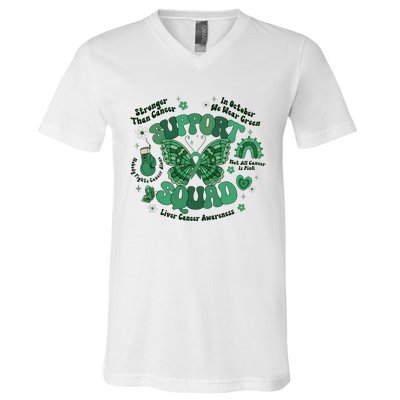 Liver Cancer Awareness Support Squad Butterfly V-Neck T-Shirt