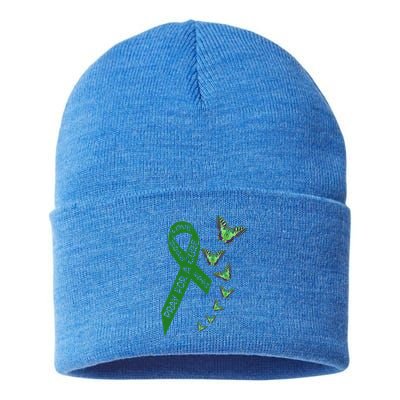 Liver Cancer Awareness Green Ribbon Religious Butterflies Gift Sustainable Knit Beanie