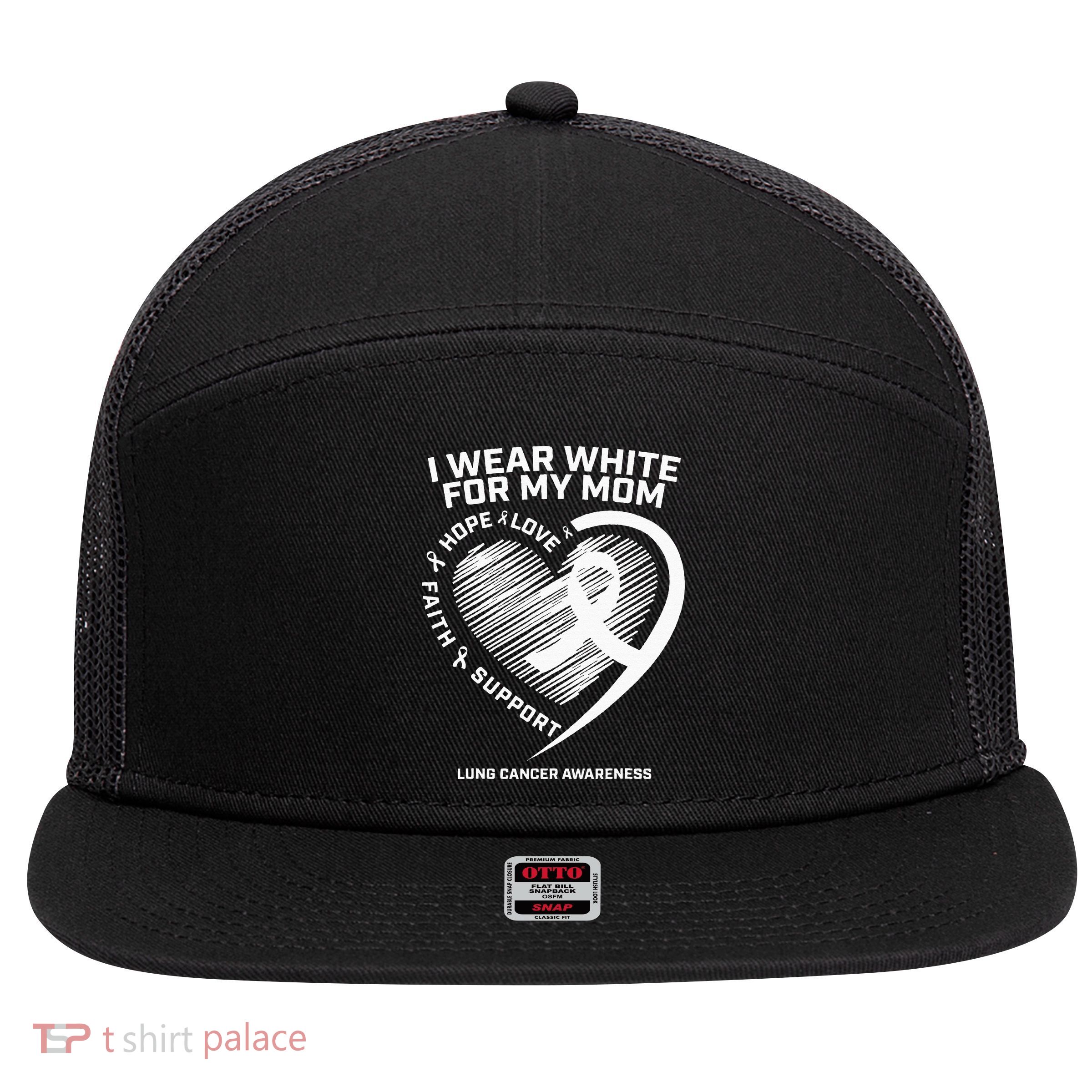 Lung Cancer Awareness Gifts Mom Lung Cancer Ribbon 7 Panel Mesh Trucker Snapback Hat