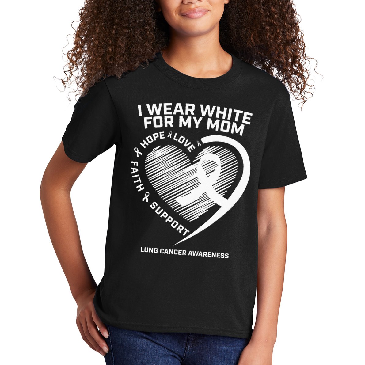 Lung Cancer Awareness Gifts Mom Lung Cancer Ribbon Kids T-Shirt