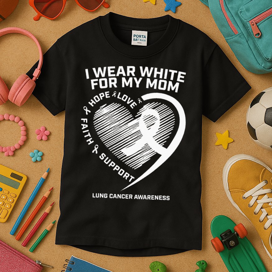 Lung Cancer Awareness Gifts Mom Lung Cancer Ribbon Kids T-Shirt