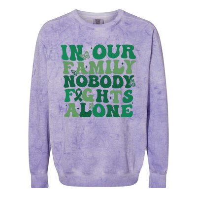 Liver Cancer Awareness In Our Family Nobody Fights Alone Colorblast Crewneck Sweatshirt