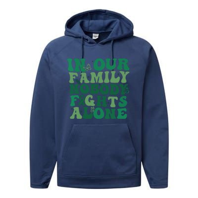 Liver Cancer Awareness In Our Family Nobody Fights Alone Performance Fleece Hoodie