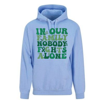 Liver Cancer Awareness In Our Family Nobody Fights Alone Unisex Surf Hoodie