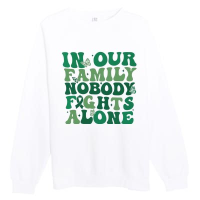 Liver Cancer Awareness In Our Family Nobody Fights Alone Premium Crewneck Sweatshirt