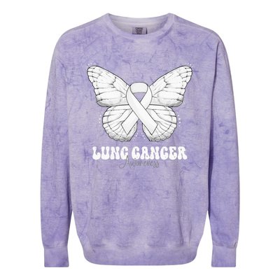 Lung Cancer Awareness Month White Ribbon Butterfly Colorblast Crewneck Sweatshirt